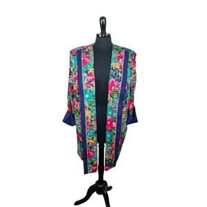 Vintage 80s Tracy Richards Floral Open Cardigan Kimono Tunic Jacket 14